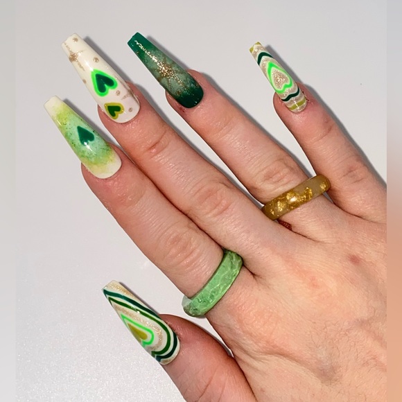 Handmade press on nails. Long coffin shape. StPatrick’s day. 20 nails. 10 sizes - Picture 14 of 16